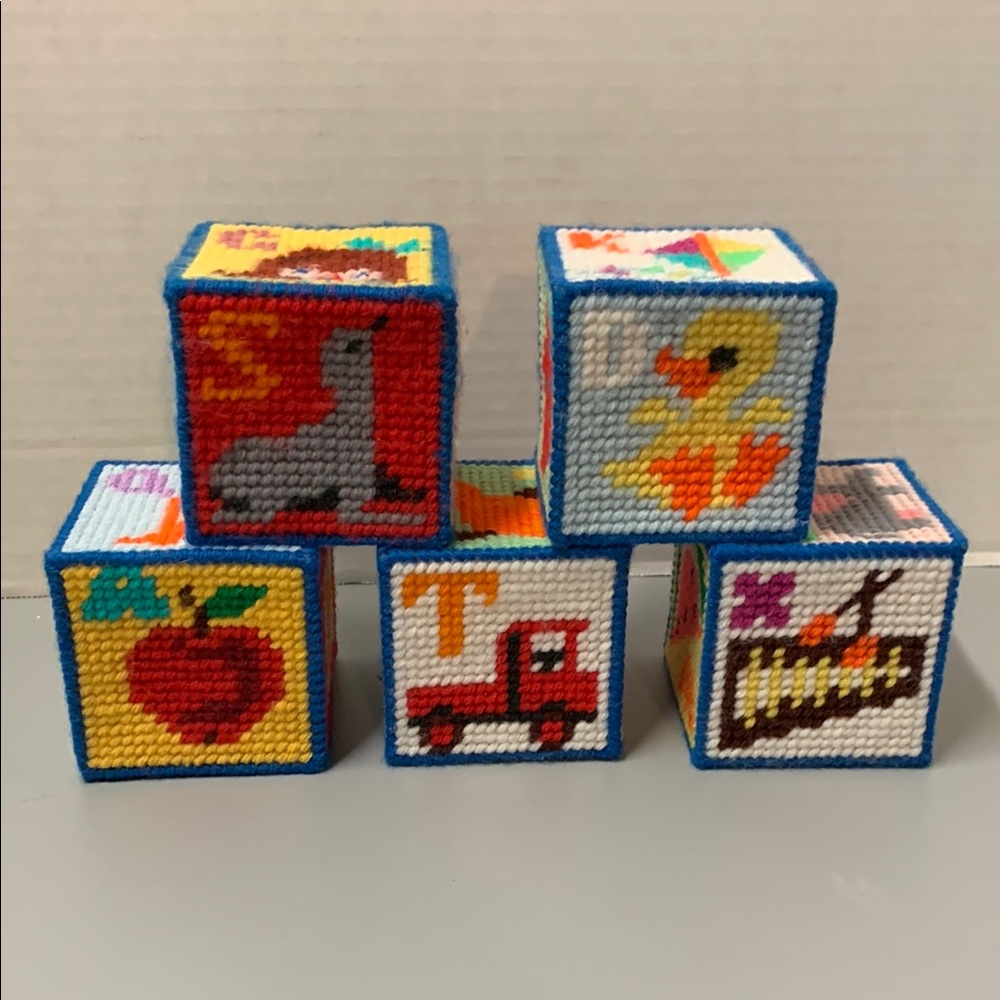 Handmade Needlepoint 3inch Alphabet Blocks with bell inside